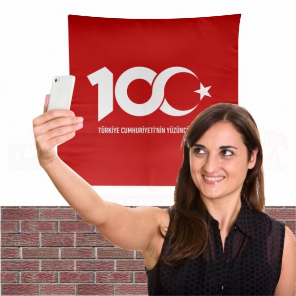 Krmz Trkiye Cumhuryetinin 100.Yl Bez Arka Plan Manzara