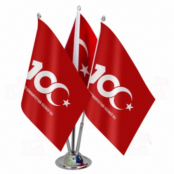 Krmz Trkiye Cumhuryetinin 100.Yl Logolu l Masa Bayra
