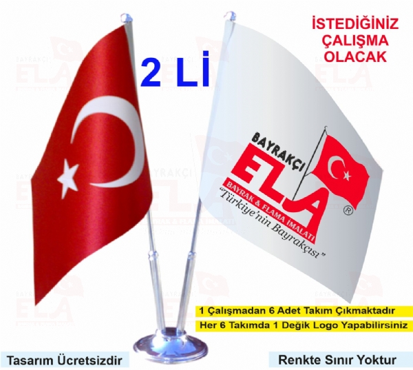 2 Li Direk + Türk Bayrağı + Özel Masa Bayrağı (Takım)