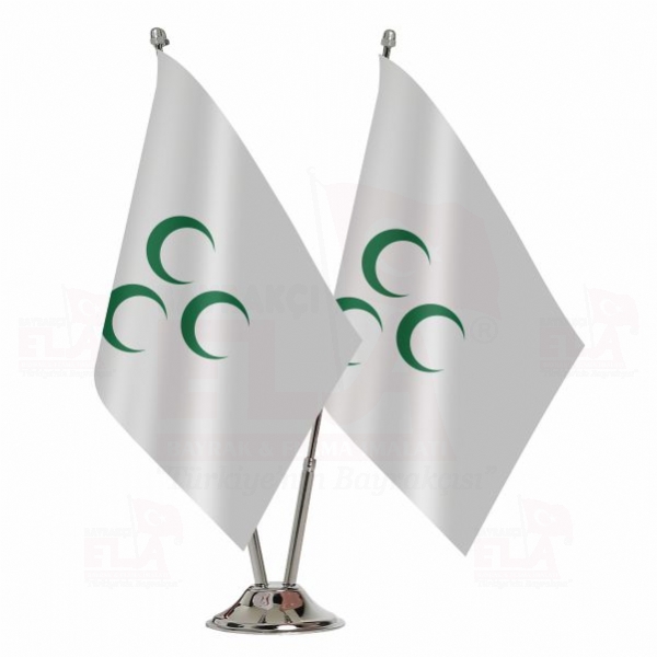3 Hilal Yeşil İkili Masa Bayrağı