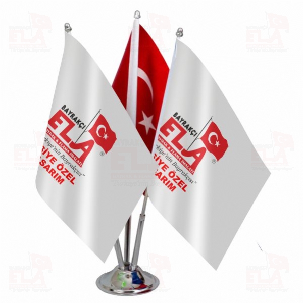 3 L� Masa Dire�i ve �zel Logolu Bayra�� (Tak�m)