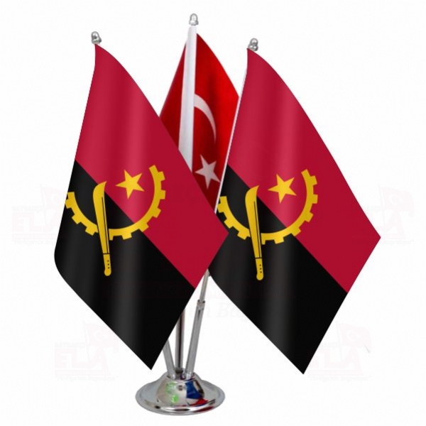 Angola Logolu Üçlü Masa Bayrağı
