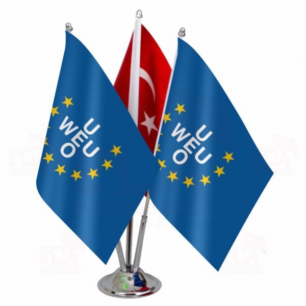 Batı Avrupa Birliği Logolu Üçlü Masa Bayrağı