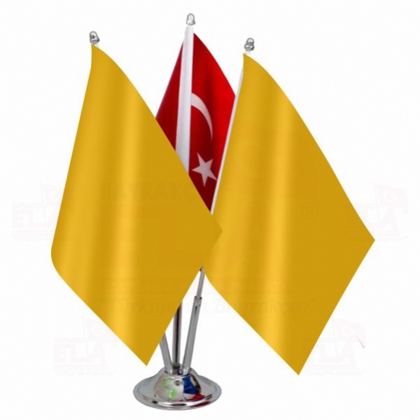 Batı Hun Devleti Logolu Üçlü Masa Bayrağı