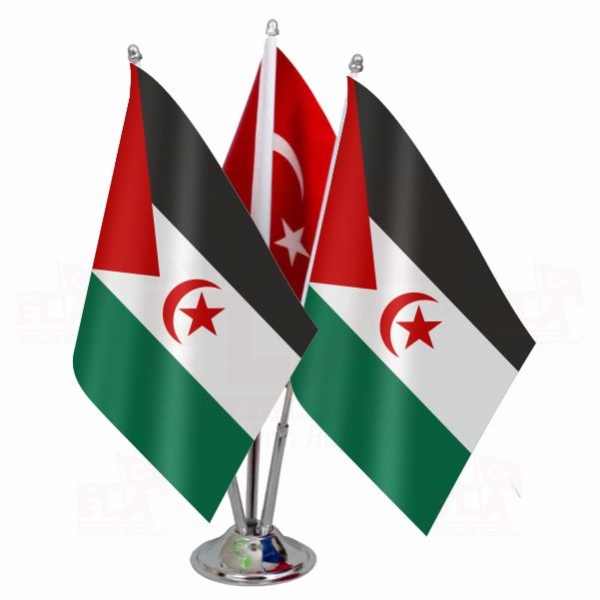 Batı Sahra Logolu Üçlü Masa Bayrağı