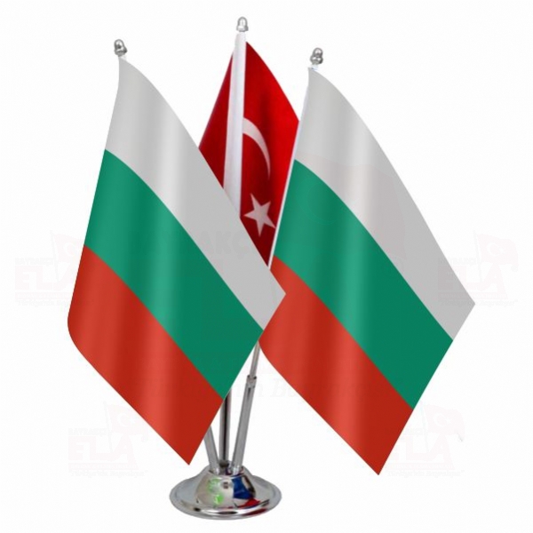 Bulgaristan Logolu Üçlü Masa Bayrağı
