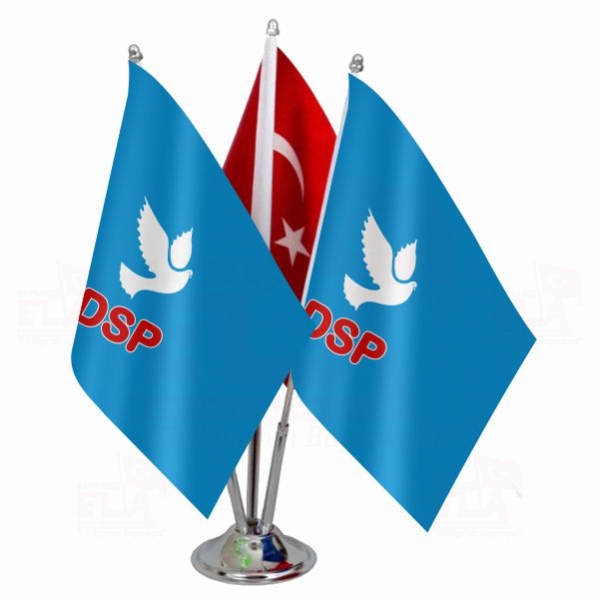 Demokratik Sol Parti Logolu Üçlü Masa Bayrağı
