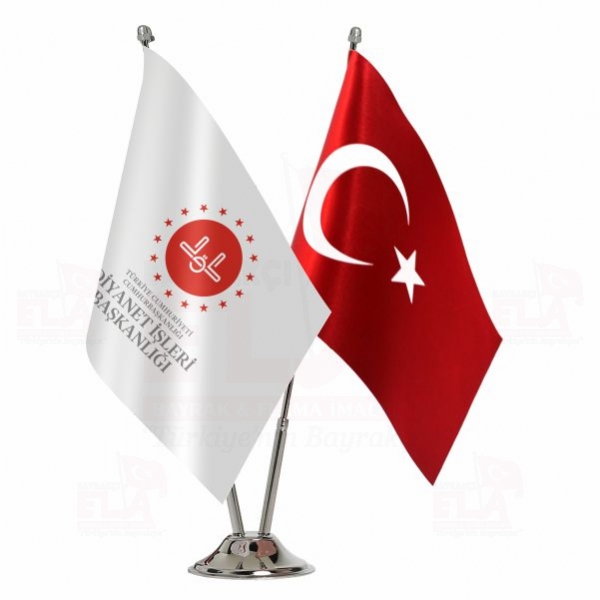Diyanet ��leri Ba�kanl��� yaz�l� Beyaz 2 li Masa Bayra��