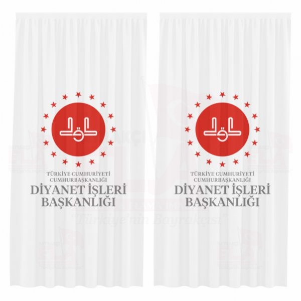 Diyanet ��leri Ba�kanl��� yaz�l� Beyaz Bask�l� G�ne�lik Perdeler