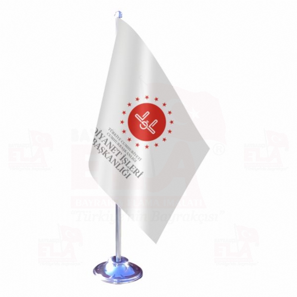 Diyanet ��leri Ba�kanl��� yaz�l� Beyaz Tekli Masa Bayra��
