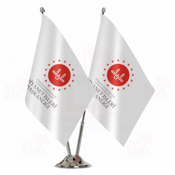 Diyanet ��leri Ba�kanl��� yaz�l� Beyaz �kili Masa Bayra��