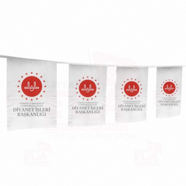 Diyanet ��leri Ba�kanl��� yaz�l� Beyaz �pe Dizili Flamalar ve Bayraklar
