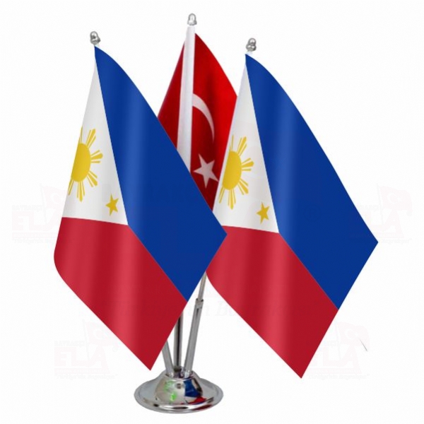Filipinler Logolu Üçlü Masa Bayrağı