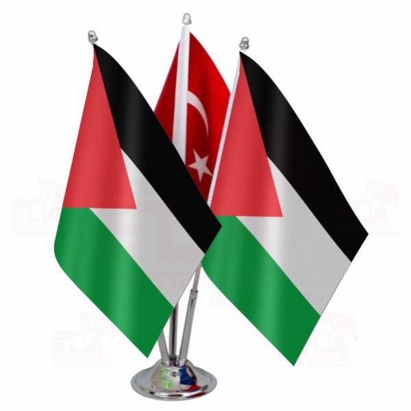 Filistin Logolu Üçlü Masa Bayrağı