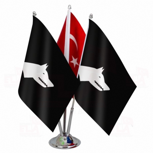 Göktürk Siyah Logolu Üçlü Masa Bayrağı