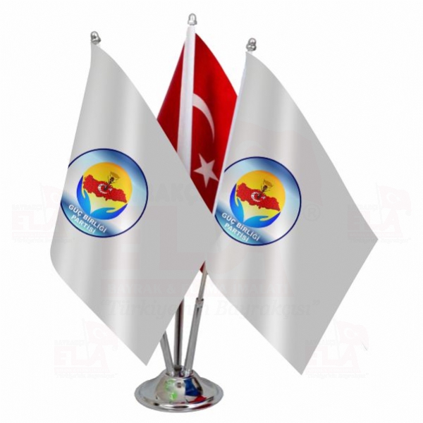Güç Birliği Partisi Logolu Üçlü Masa Bayrağı