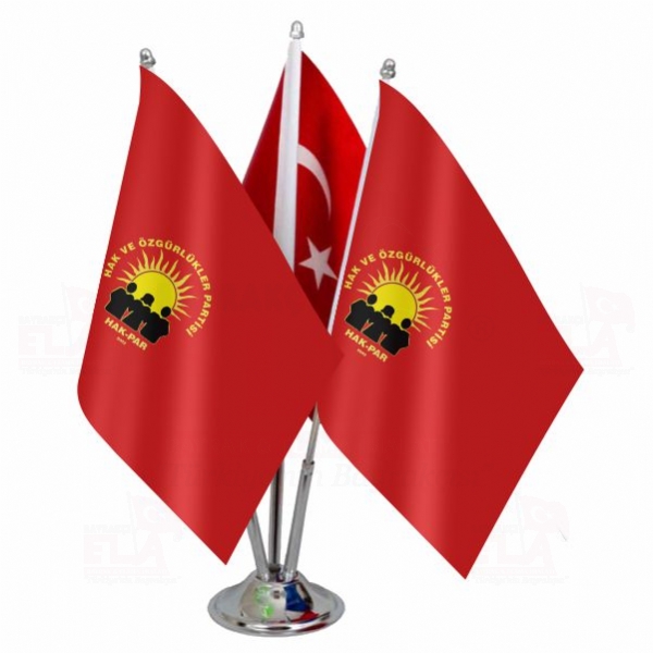 Hak ve Özgürlükler Partisi Kırmızı Logolu Üçlü Masa Bayrağı