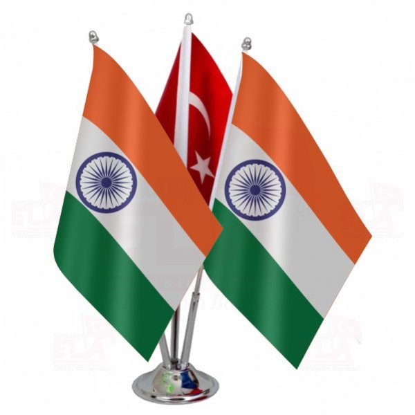 Hindistan Logolu Üçlü Masa Bayrağı