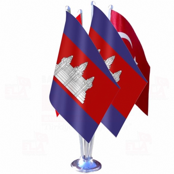 Kamboçya Dörtlü Özel Masa Bayrağı