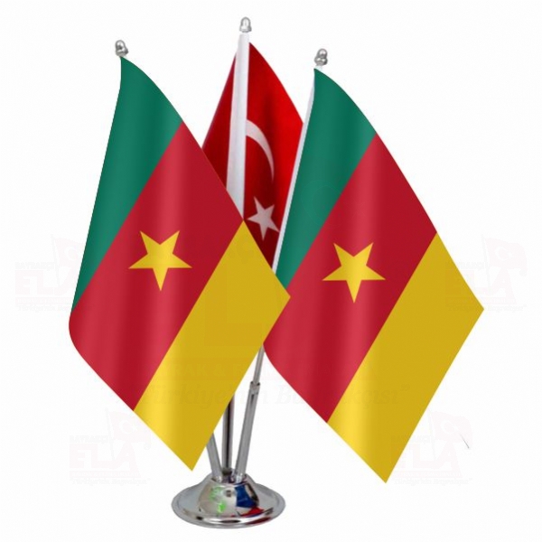 Kamerun Logolu Üçlü Masa Bayrağı