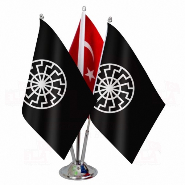 Kara Güneş Logolu Üçlü Masa Bayrağı