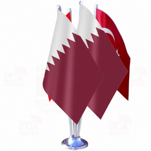 Katar Dörtlü Özel Masa Bayrağı