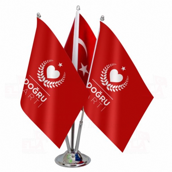 Kırmızı Doğru Parti Logolu Üçlü Masa Bayrağı