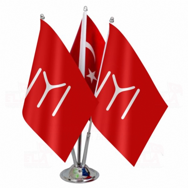 Kırmızı Kayı Boyu Logolu Üçlü Masa Bayrağı