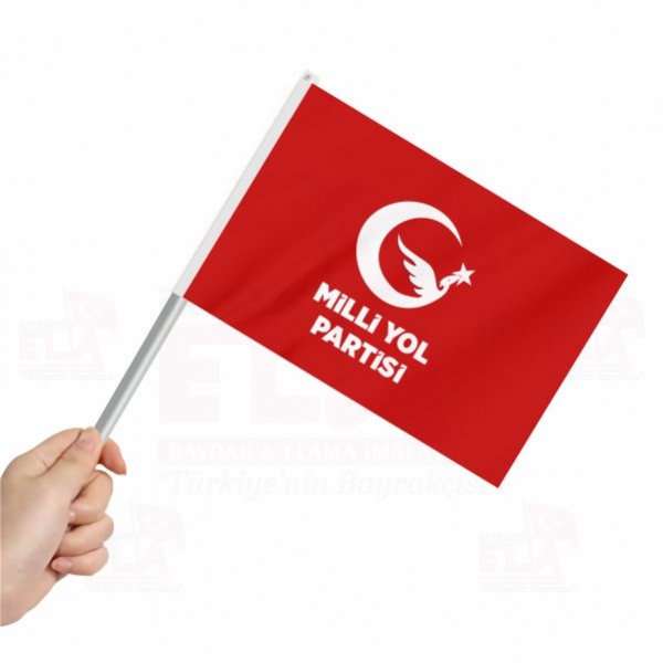 Kırmızı Milli Yol Partisi Sopalı Bayrak ve Flamalar