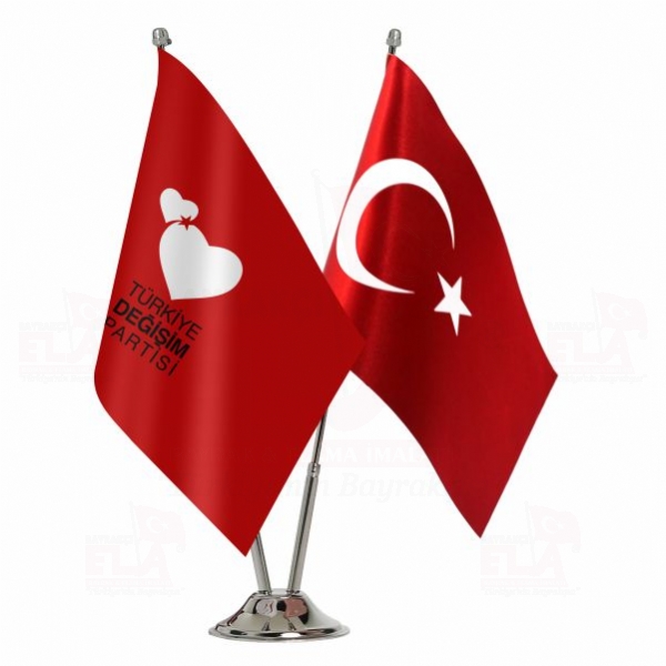 Kırmızı Türkiye Değişim Partisi 2 li Masa Bayrağı
