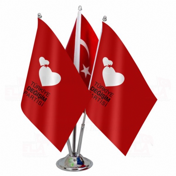 Kırmızı Türkiye Değişim Partisi Logolu Üçlü Masa Bayrağı