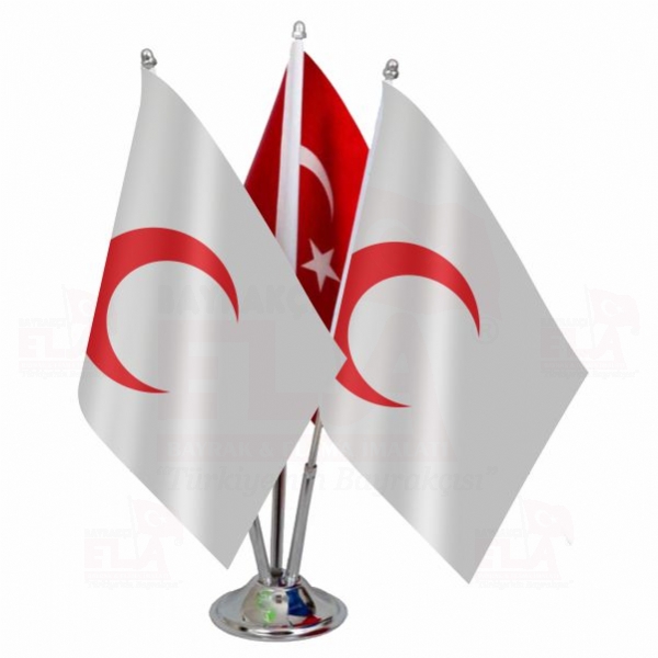 Kızılay Logolu Üçlü Masa Bayrağı