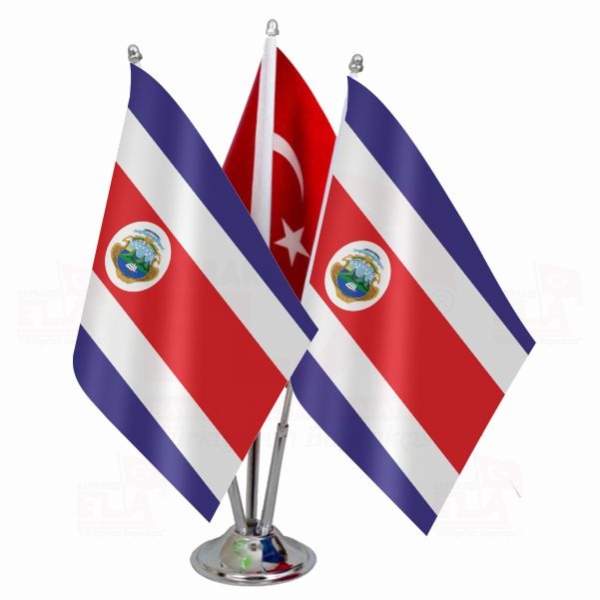 Kosta Rika Logolu Üçlü Masa Bayrağı