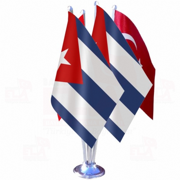 Küba Dörtlü Özel Masa Bayrağı