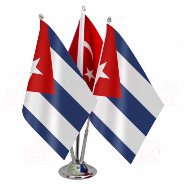 Küba Logolu Üçlü Masa Bayrağı
