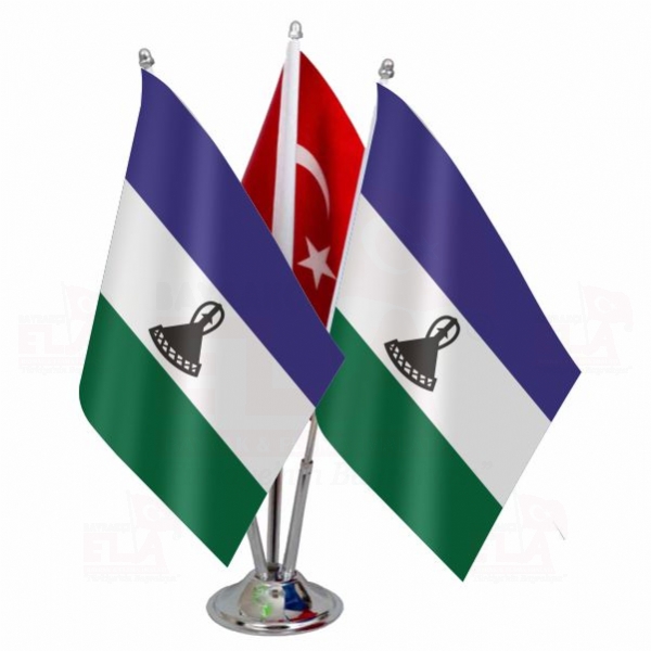 Lesotho Logolu Üçlü Masa Bayrağı