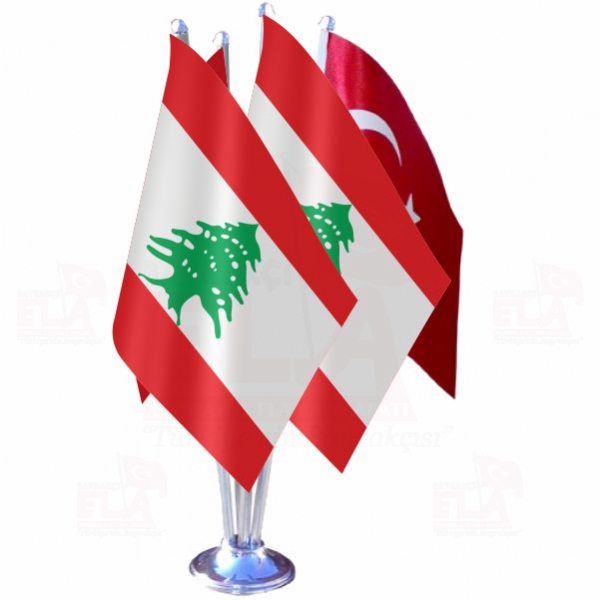 Lübnan Dörtlü Özel Masa Bayrağı