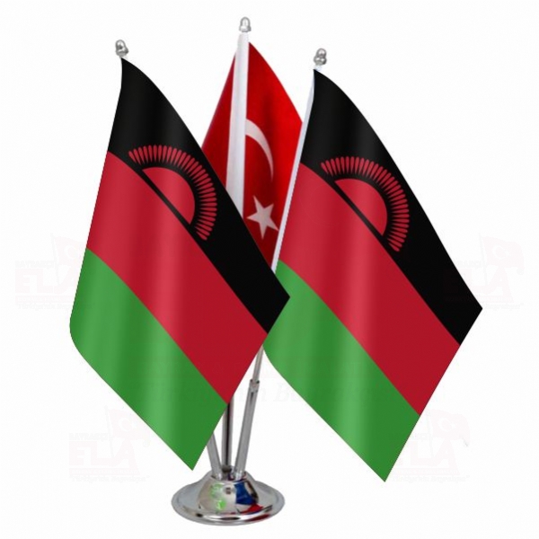 Malavi Logolu Üçlü Masa Bayrağı