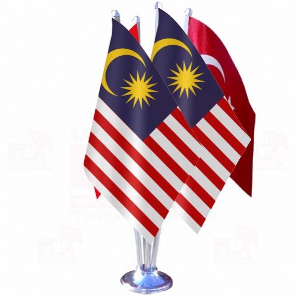 Malezya Dörtlü Özel Masa Bayrağı