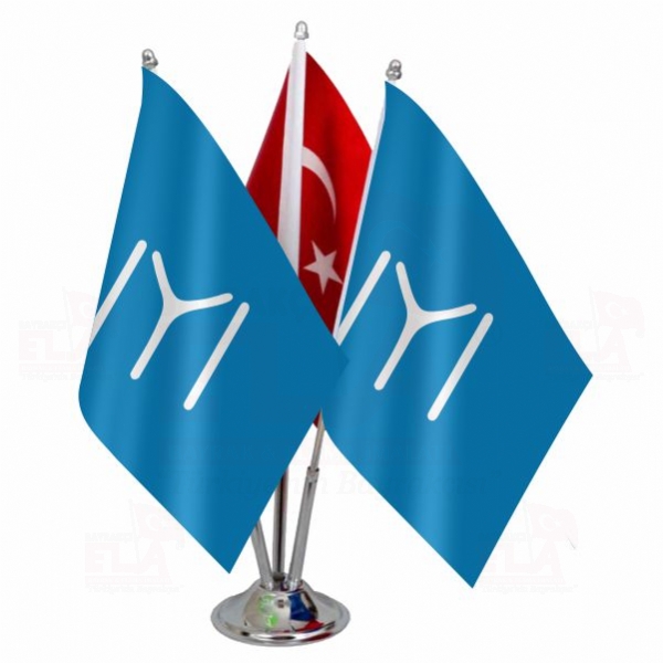 Mavi Kayı Boyu Logolu Üçlü Masa Bayrağı