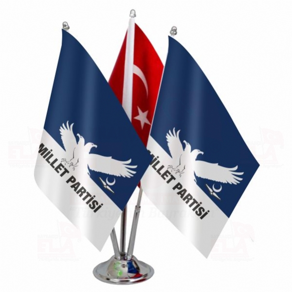 Millet Partisi Logolu Üçlü Masa Bayrağı