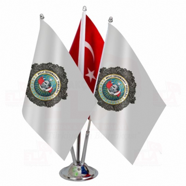 Milli İstihbarat Teşkilatı Logolu Üçlü Masa Bayrağı