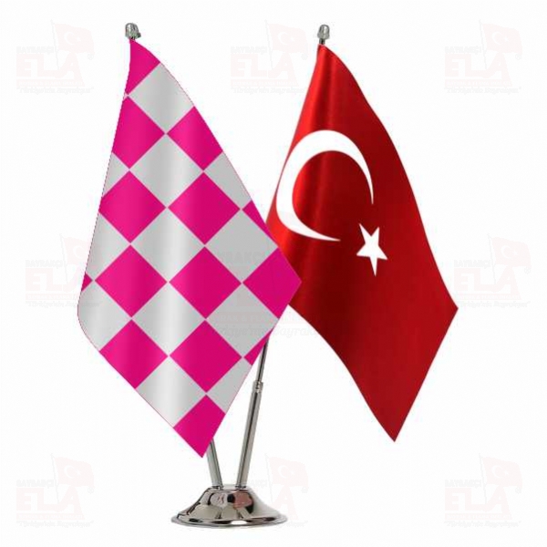 Pembe Beyaz Damal� 2 li Masa Bayra��