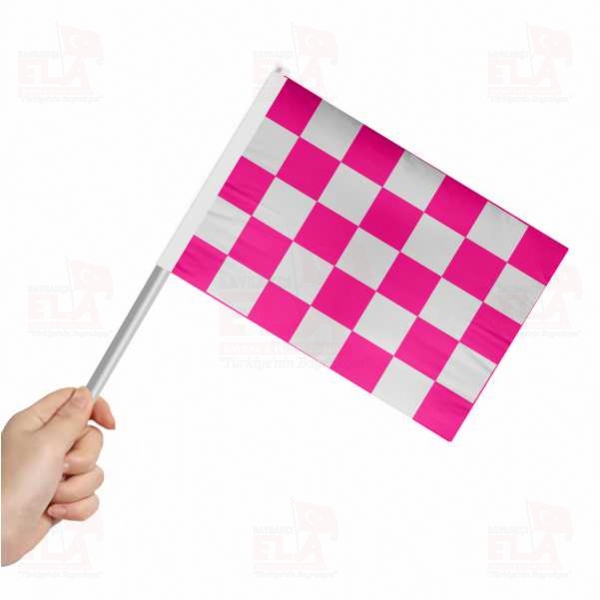 Pembe Beyaz Damal� Sopal� Bayrak ve Flamalar