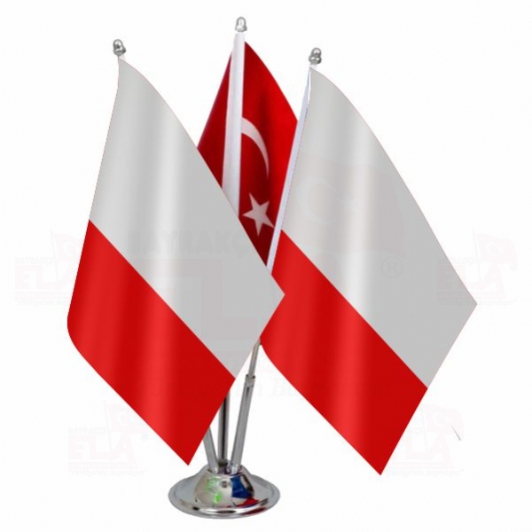 Polonya Logolu Üçlü Masa Bayrağı