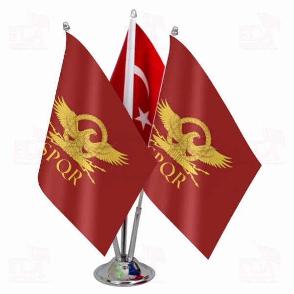 Roma Cumhuriyeti Logolu ��l� Masa Bayra��