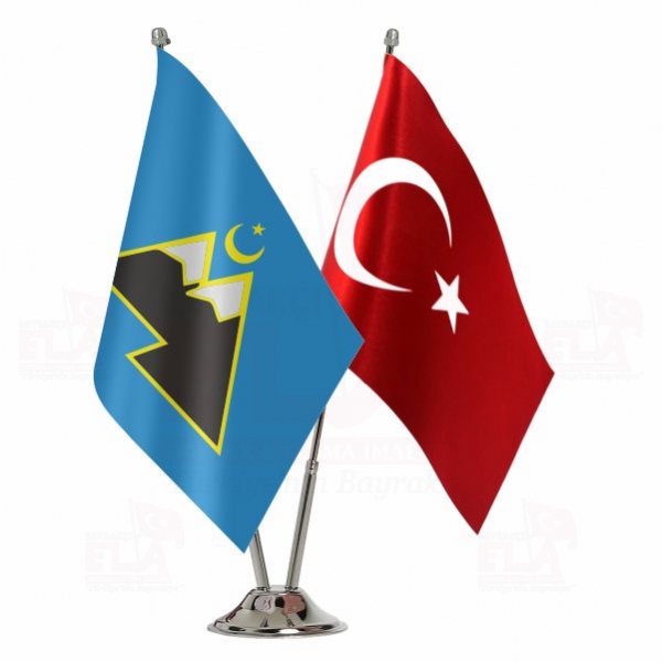 Rusya Karaçay Türkleri 2 li Masa Bayrağı