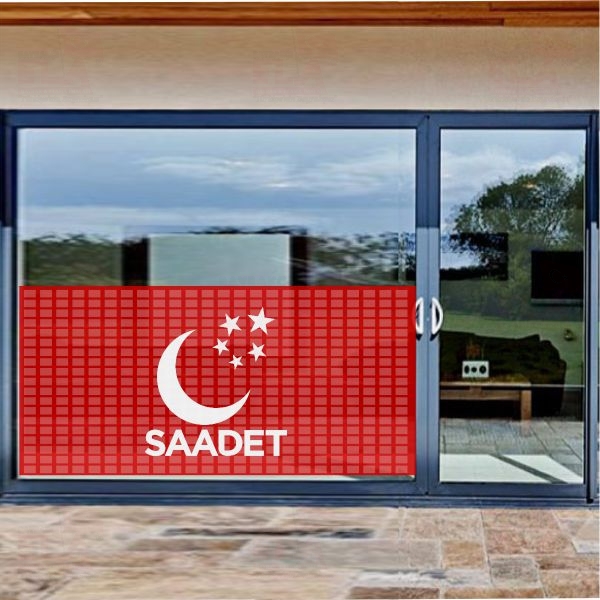 Saadet Partisi K�rm�z� Cam Sticker Etiket Saadet Partisi K�rm�z� Cam Yap��kan� Saadet Partisi K�rm�z� Cam Yaz�s�