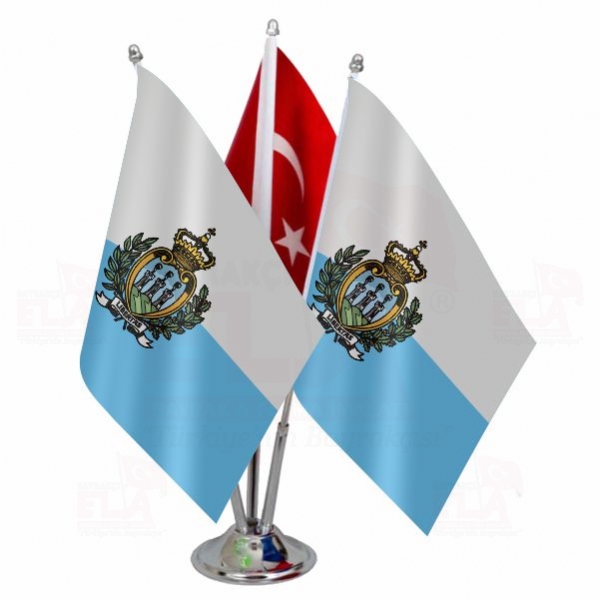 San Marino Logolu Üçlü Masa Bayrağı