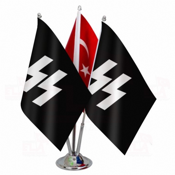 Schutzstaffel Logolu Üçlü Masa Bayrağı